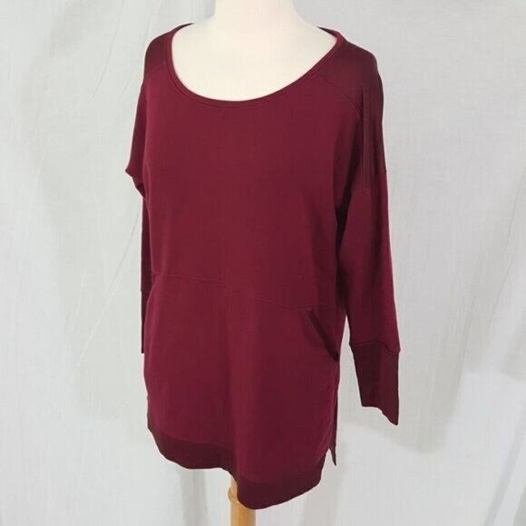 NESH Burgundy Wine French Terry Pullover Top S - Picture 3 of 6
